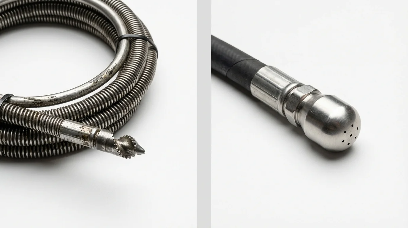 Drain snake cable and hydro jetting nozzle used for drain cleaning in Clayton, DE